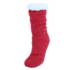 CTM Women's Solid Sparkly Plush Sherpa Lined Slipper Socks